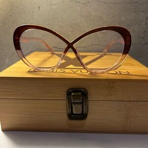 Women's Round Cat Eye Glasses - Rich Brown/pink